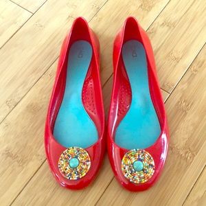 Oka B Red Ballet Flats with Turquoise Pendant - 8